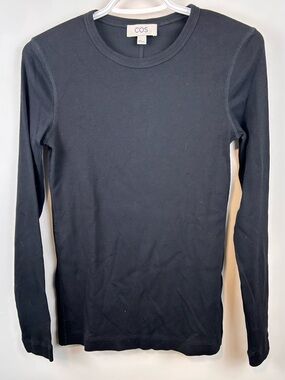 COS Ribbed Long Sleeve Top Black Slim Fit Stretch Crewneck Minimalist Size S
